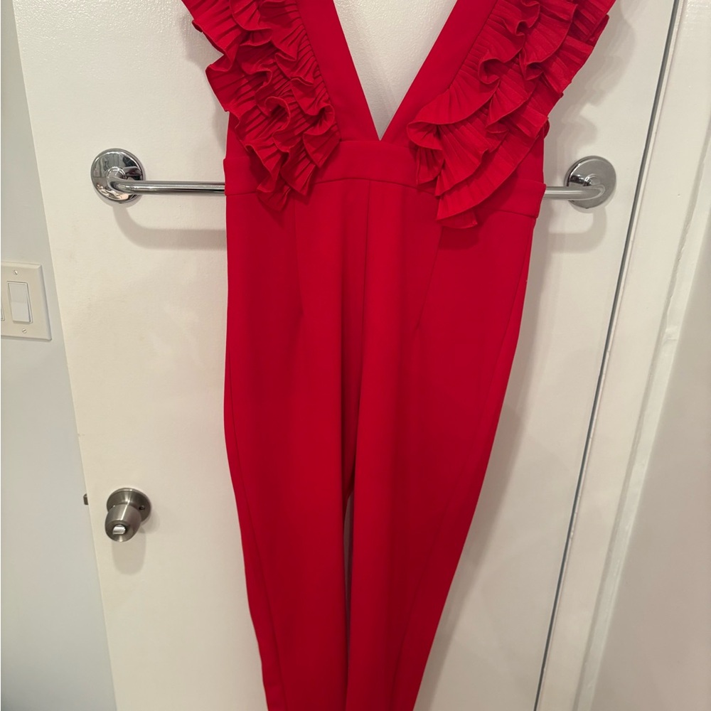 Elegant Red Ruffled Jumpsuit